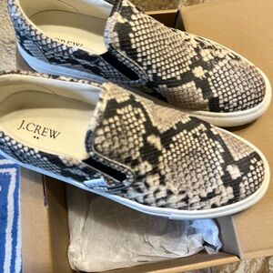 J. Crew Snakeskin Embossed Slip-On Sneakers - Black and Tan